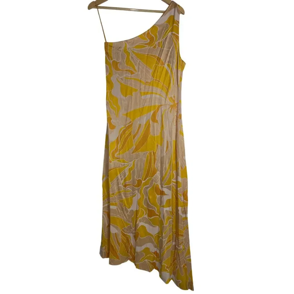 Alexis Brave Lef Dress Floral Satin Sleeveless One Shoulder Sunlight Yellow M